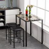 Zimtown 3 Pcs Dining Table and Chairs Set with Faux Marble Tabletop Dining Table Set for Home or Hotel, Kitchen or Bar