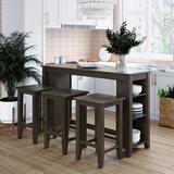 Winston Porter Country Style 4-Piece Kitchen Dining Table Set w/ 3 Stools & Storage Shelf For Storing Items Wood in Brown/Gray | Wayfair