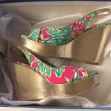 Lilly Pulitzer Shoes | Lilly Pulitzer Ginger Wrap Wedge | Color: Green/Pink | Size: 6