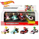 Mattel Hot Wheels Super Mario Bros Mario Kart 4-Pack Die-Cast Cars, Multicolor