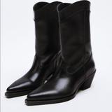 Zara Shoes | 2nd Pair Of Zara Cowboy Leather Heeled Ankle Boots | Color: Black | Size: 8