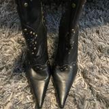 Nine West Shoes | Black Sudded Ankle Boots | Color: Black/Gold | Size: 8.5