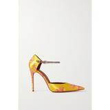 Amina Muaddi - Ursina Crystal-embellished Floral-print Satin Pumps - Yellow