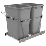 Rev-A-Shelf RV-18KD-17C S Double 35 Qt Pull Out Kitchen Waste Containers, Silver, Grey