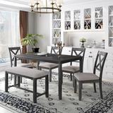 Gracie Oaks Eulus 4 - Person Dining Set Wood/Upholstered Chairs in Gray, Size 30.0 H in | Wayfair F9E7F6CC6A054124BC5702D966B81D27