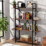 17 Stories Solid Wood 4 Tier Bookshelf, Metal & Wood 4 Shelf Bookcase, Modern Rustic Open Industrial Book Shelf Office in Black/Brown | Wayfair