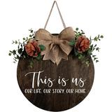 Gracie Oaks This Is Us Our Life Our Story Our Home, Wooden Wreaths Hang Signs On Front Doors, Farmhouse Porches Decorate Outdoor Housewarming Gift