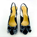 Kate Spade Shoes | Kate Spade Billow Bow Slingback Sandal Heels Black Leather Pumps 10m Msrp $325 | Color: Black | Size: 10.5