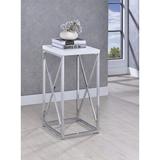 Ivy Bronx Kasdan Accent Table w/ X-Cross Glossy, White & Chrome Wood/Stainless Steel in Brown/Gray/White, Size 22.0 H x 16.0 W x 16.0 D in | Wayfair