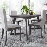 Gracie Oaks 5-Piece Dining Set, Wood Rectangular Table w/ 4 Linen Fabric Chairs, Gray Wood/Upholstered Chairs in Brown/Gray | Wayfair