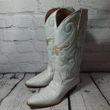 Nine West Shoes | Nine West Womens Leather Cowboy Boots Stitched Stars Faux Snakeskin Size 7m | Color: White | Size: 7