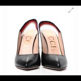 Gucci Shoes | Guccimalaga Kid Web Sylvie High Heel Slingback Pumps 37.5 Black | Color: Black/Red | Size: 37.5