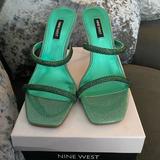 Nine West Shoes | Nine West Squared Toe Dress Sandal With Low Platform And Embellished Straps. | Color: Blue | Size: 7.5