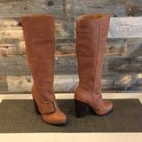Nine West Shoes | Nine West Size 9 Brown Leather Tall Shaft High Heel Boots | Color: Brown | Size: 9