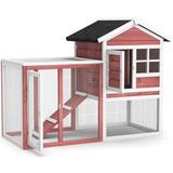 Costway 2-Story Wooden Rabbit Hutch with Running Area-White