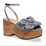 Kate Spade Shoes | Kate Spade Julep Canvas & Cork Platform Wedge Sandals | Color: Blue/White | Size: 8