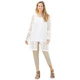 Plus Size Women's Elegant Crochet Sweater Cardigan by Catherines in White (Size 3X)