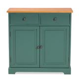 Red Barrel Studio® Egremt Modern & Contemporary Two-Tone Turquoise & Oak Finished Wood 2-Drawer Kitchen Cabinet Wood in Brown | Wayfair