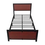 17 Stories Twin Size Metal & Wood Platform Bed w/ Headboard For Bedroom Metal in Brown, Size 37.4 H x 63.0 W x 81.9 D in | Wayfair