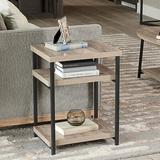 17 Stories Household Essentials Side Table | End Table w/ Shelf For Storage | Faux Slate Concrete Wood in Brown, Size 23.62 H x 17.5 W x 17.9 D in