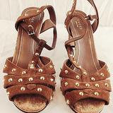 Gucci Shoes | Gucci Women's Jacquelyne Brown Gold Studs Suede Platform Sandal | Color: Brown | Size: 8