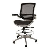 Mid-Back Transparent Black Mesh Drafting Chair with Graphite Silver Frame and Flip-Up Arms [BL-LB-8801X-D-BK-GR-GG] - Flash Furniture BL-LB-8801X-D-BK-GR-GG