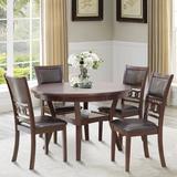Red Barrel Studio® Rituraj 4-Person Wood Round Dining Table Set Kitchen & Dining Room Set Wood/Upholstered Chairs in Black | Wayfair