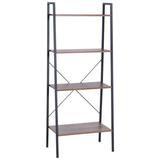 HOMCOM 4 Tier Ladder Shelf Bookshelf Industrial Wood Metal Living Room Bathroom Storage Rack Accent Furniture