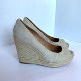 Coach Shoes | Coach Espadrilles 8.5 Tan & Gold Wedge Heel | Color: Cream/Tan | Size: 8.5