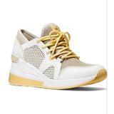 Michael Kors Shoes | Michael Kors Liv Trainer Small Circular Air Mesh Sneaker Shoes Light Sand Multi | Color: White/Yellow | Size: Various