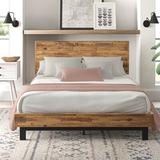 Millwood Pines Kai Solid Wood Low Profile Platform Bed Wood & Metal/Metal in Brown/Green, Size 39.8 H x 53.6 W x 75.6 D in | Wayfair