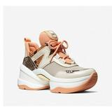 Michael Kors Shoes | Michael Kors Women's Olympia Trainer Embossed Printed Leather Cantaloupe Multi | Color: Cream | Size: Various