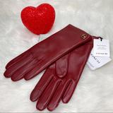 Coach Accessories | Coach Sheep Leather Tech Gloves Cherry Red Lined In 100% Wool New! | Color: Red | Size: 6-12
