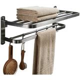 Zuri Foldable Shelf Wall Mounted Towel Rack in Gray, Size 7.0 H x 9.0 D in | Wayfair B07FLXHK53