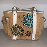 Coach Bags | Coach Embroidered Bumble Bee And Flowers Burlap Tote | Color: Red/Silver/White | Size: 10.5 X 12 X 9.5