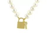 Belk & Co Women's Freshwater Pearl and White Topaz Key Necklace in Sterling Silver, 17 in