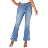 Plus Size Women's Embroidered Bootcut Jean by Roaman's in Medium Wash Floral Embroidery (Size 22 W)