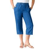 Plus Size Women's Kate Straight-Leg Capri by Roaman's Denim 24/7 in Medium Wash (Size 32 W)