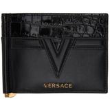 V Logo Money Clip Wallet - Black - Versace Wallets