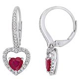Stella Grace 14k White Gold Ruby, White Sapphire & 1/10 Carat T.W. Diamond Heart Drop Earrings, Women's, Red