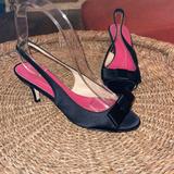 Kate Spade Shoes | Kate Spade Black Satin With Bow Peep Toe Slingbacks Size 5.5 | Color: Black | Size: 5.5