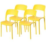 Latitude Run® Modern Outdoor Dining Chair w/ Open Curved Back, Black Set Of 4 Plastic/Acrylic in Yellow, Size 32.0 H x 23.5 W x 16.75 D in Wayfair