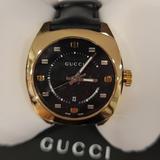 Gucci Accessories | Gucci Swiss Quartz Gold-Tone And Leather Dress Black Men's Watch Model Ya142310 | Color: Black/Gold | Size: Os