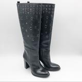 Nine West Shoes | Nine West Quatrina Round Leather Knee High Boot | Color: Black | Size: 7