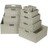 Sorbus Storage Box Woven Basket Bin Container Tote Cube Organizer Set Stackable Storage Basket Woven Strap Shelf Organizer Built-in Carry Handles (Beige)