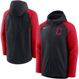 "Men's Nike Navy/Red Cleveland Guardians Authentic Collection Performance Raglan Full-Zip Hoodie"