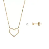 PRIMROSE 18k Gold Over Silver Cubic Zirconia Open Heart Necklace & Stud Earring Set, Women's, Yellow