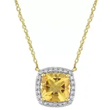 "Stella Grace 10k Gold Citrine & 1/8 Carat T.W. Diamond Halo Necklace, Women's, Size: 17"""