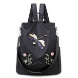 Ella & Elly Women's Crossbodies Black - Black Embroidered Dragonfly & Flower Backpack