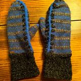 Free People Accessories | Free People | Wool Mittens One Size | Color: Black/Blue | Size: Os
